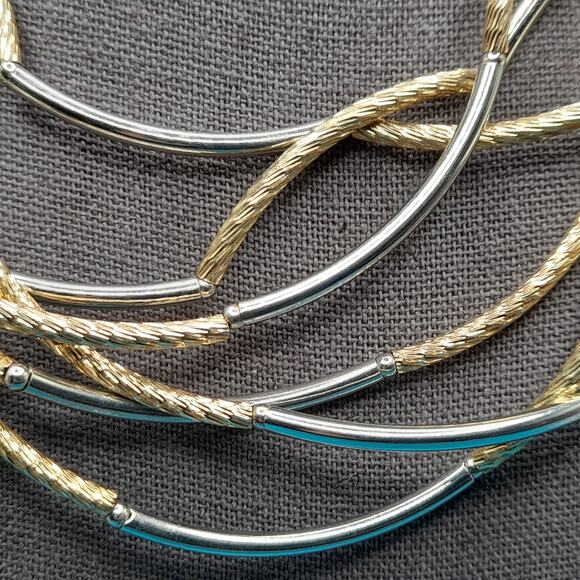 Chico's Gold Silver Tone Curved Bead Necklace, 38", Three Strands - Picture 11 of 12